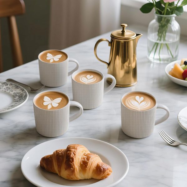 Matte White Drinking Cup Set (4 pieces), 12 oz Mug with Handle