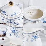 21 Piece Floral Porcelain Tea Set, British Tea Cup and Saucer Set for 6, Tea Party Set for Women, Blue Roses