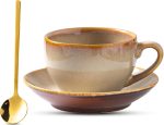 Ceramic Drinking Cup with Saucer and Spoon, Vintage Design