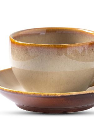 Ceramic Drinking Cup with Saucer and Spoon, Vintage Design