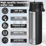 24 oz Insulated Water Bottle with Straw, Stainless Steel Double Wall Vacuum  with Straw Lid Leak Proof, Wide Mouth Lid, Keep Cold and Hot