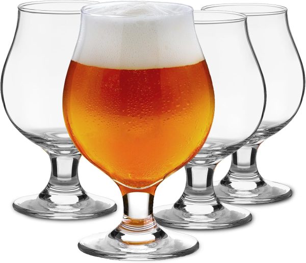 Beer Glasses Set of 4, 16 OZ Classic Craft Goblet Glasses, Premium Beer Glasses Tumbler Set, Pub Beer Glasses, Unique Design Beer Glasses, Dishwasher Safe