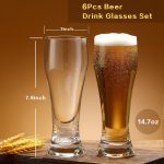 Beer Glasses Set of 6,14.7oz Glasses Drinking Set, Craft Pint Glasses for Freezer Supply Aroma Retention, Tall Beer Mug and Glassware Gifts for Men