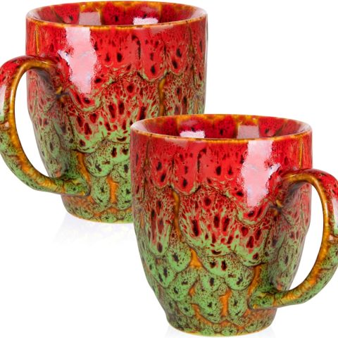Set of 2 Durable 16 oz Coffee Cups, Large Coffee Mugs with Ergonomic Handle, Ceramic Mugs Dishwasher & Microwave Safe, Ideal Tea Mugs for Home, Office, Gifts (coffee, Tea, Hot Cocoa, Latte Cup)