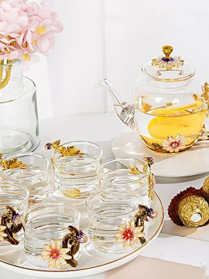 Glass Tea Set, 6 Fancy Cups, Tea Pot Glass, Tea Kettle Set, Tea Pot, Glass Teapot, Tea Set for Adults, Glass Tea Kettle, Glass Tea Cup, Pretty Tea Cup, Teapot, Fancy Tea Cup (Tea Sets-7pcs)