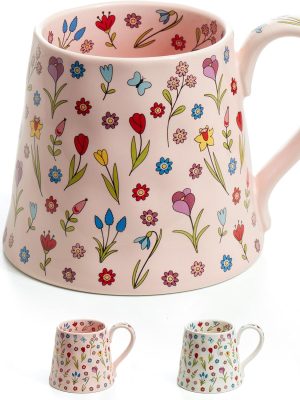 12oz Ceramic Coffee Mug - Cute pink coffee mug with a unique design, perfect for home, office, or serving tea, latte, or milk - the ideal gift for a friend (pink).