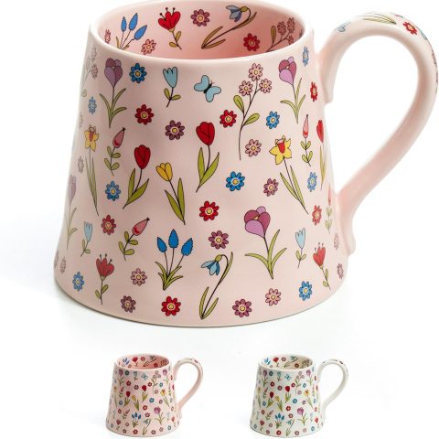 12oz Ceramic Coffee Mug - Cute pink coffee mug with a unique design, perfect for home, office, or serving tea, latte, or milk - the ideal gift for a friend (pink).