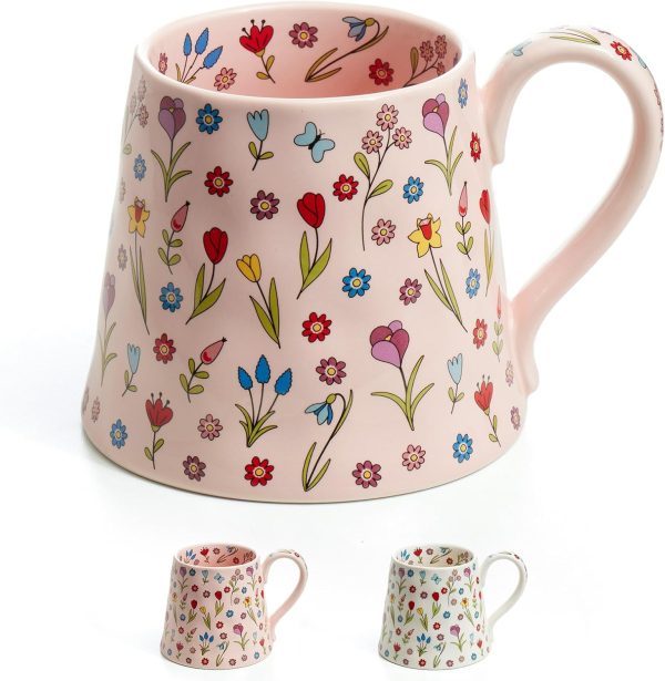 12oz Ceramic Coffee Mug - Cute pink coffee mug with a unique design, perfect for home, office, or serving tea, latte, or milk - the ideal gift for a friend (pink).