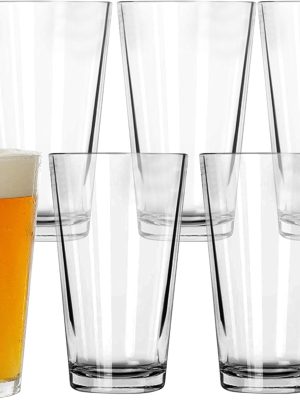 Pint Glasses Set of 6 - 16 oz Drinking Glasses Made for Cold Beverages - 16 oz Mixing Glass & Highball Glasses Set of 6 for Homes, Pubs & More - Freezer & Dishwasher-Friendly Cocktail Glasses,
