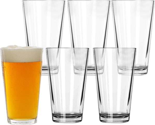 Pint Glasses Set of 6 - 16 oz Drinking Glasses Made for Cold Beverages - 16 oz Mixing Glass & Highball Glasses Set of 6 for Homes, Pubs & More - Freezer & Dishwasher-Friendly Cocktail Glasses,