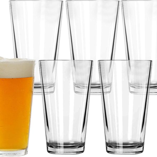 Pint Glasses Set of 6 - 16 oz Drinking Glasses Made for Cold Beverages - 16 oz Mixing Glass & Highball Glasses Set of 6 for Homes, Pubs & More - Freezer & Dishwasher-Friendly Cocktail Glasses,
