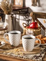 9 oz Large Mug, Ceramic Embossed Drinking Cup