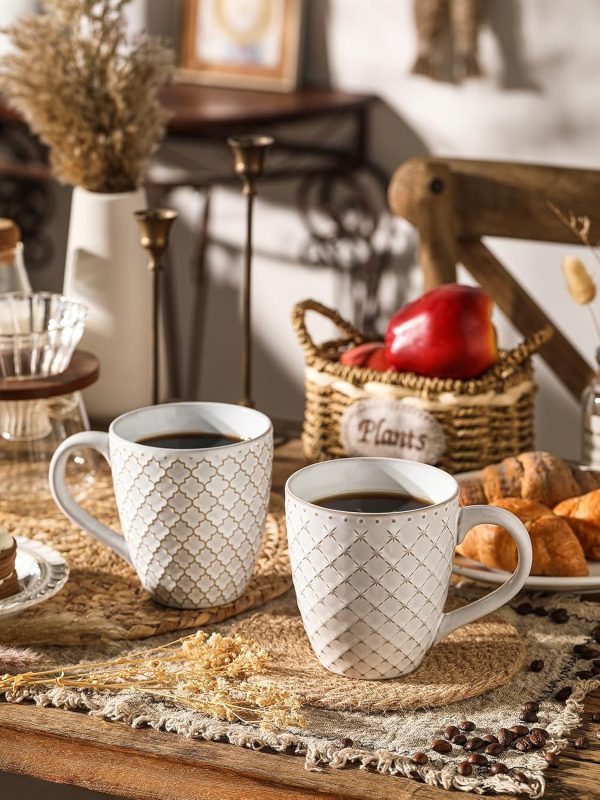 9 oz Large Mug, Ceramic Embossed Drinking Cup