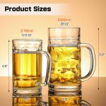Beer Mugs for Freezer, 20oz Glass Beer Mug with Handle, Large Glass Beer Stein, Thick Frosty Mug for Beer Cup Mug for Water, Drinks, Lead-Free Beer Glasses Set of 4 for Men in Pub, Home