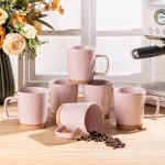 6-piece 12oz ceramic coffee mug set, stylish coffee mugs with a rustic terracotta base, suitable for both men and women, perfect for lattes, cappuccinos, milk, cocoa, and other beverages. Dishwasher and microwave safe - Pink
