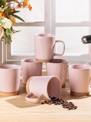6-piece 12oz ceramic coffee mug set, stylish coffee mugs with a rustic terracotta base, suitable for both men and women, perfect for lattes, cappuccinos, milk, cocoa, and other beverages. Dishwasher and microwave safe - Pink