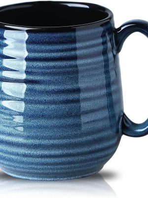 20oz ceramic coffee mug, unisex, large capacity, suitable for lattes, coffee, tea, and soup; ideal for office and home use; dishwasher and microwave safe; 1-pack (blue).