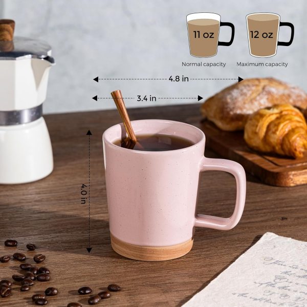 6-piece 12oz ceramic coffee mug set, stylish coffee mugs with a rustic terracotta base, suitable for both men and women, perfect for lattes, cappuccinos, milk, cocoa, and other beverages. Dishwasher and microwave safe - Pink