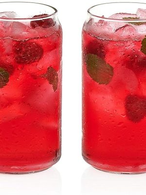 Classic Can Tumbler Glasses Set of 4, Clear Kitchen Glassware Sets for Beverages and Cocktails, Lead-Free, Cute Drinking Glasses, 16-Ounce