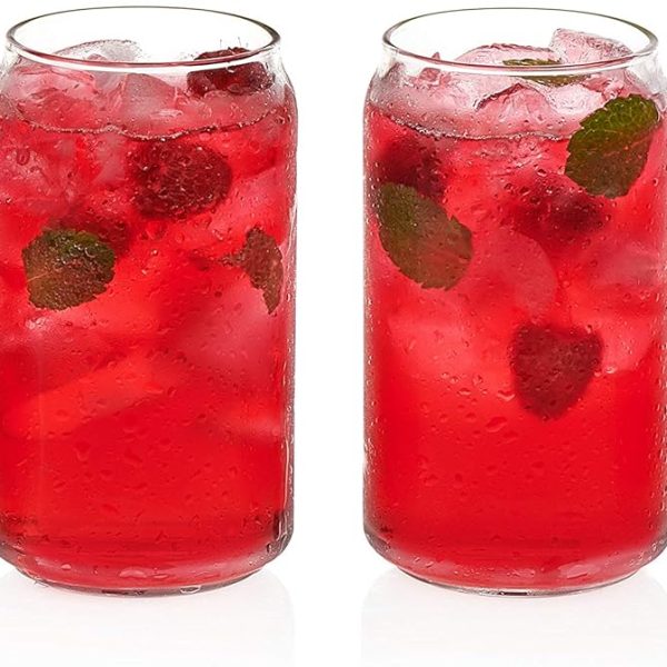 Classic Can Tumbler Glasses Set of 4, Clear Kitchen Glassware Sets for Beverages and Cocktails, Lead-Free, Cute Drinking Glasses, 16-Ounce