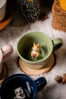 Squirrel ceramic mug with a hidden 3D animal design, an adorable cartoon handmade mug, perfect for holidays and birthdays, and an ideal choice for coffee and milk tea lovers, 12 oz (light green).