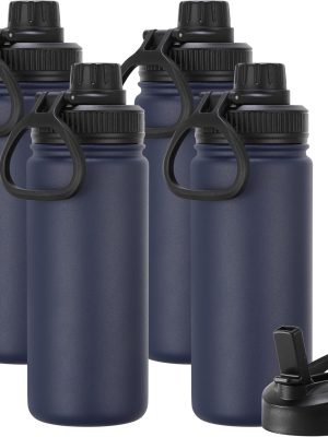 16 oz Kids Water Bottle for School Stainless Steel Double Wall Vacuum Insulated Water Bottle with Straw lids & Spout Lid, Leakproof BPA Free (Navy,4)