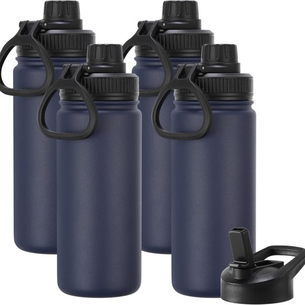 16 oz Kids Water Bottle for School Stainless Steel Double Wall Vacuum Insulated Water Bottle with Straw lids & Spout Lid, Leakproof BPA Free (Navy,4)