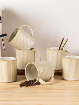 Coffee cup set (6 pieces), 14.2 oz handmade ceramic coffee cups with handles, suitable for lattes, tea, milk, beer, hot cocoa, cappuccino and other beverages.