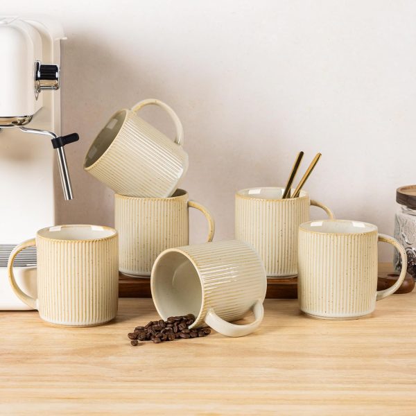 Coffee cup set (6 pieces), 14.2 oz handmade ceramic coffee cups with handles, suitable for lattes, tea, milk, beer, hot cocoa, cappuccino and other beverages.