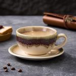 Retro design 12 oz ceramic latte art cappuccino barista mug with saucer (brown)