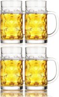 Beer Mugs for Freezer, 20oz Glass Beer Mug with Handle, Large Glass Beer Stein, Thick Frosty Mug for Beer Cup Mug for Water, Drinks, Lead-Free Beer Glasses Set of 4 for Men in Pub, Home