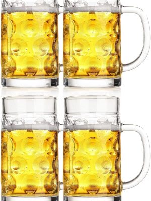 Beer Mugs for Freezer, 20oz Glass Beer Mug with Handle, Large Glass Beer Stein, Thick Frosty Mug for Beer Cup Mug for Water, Drinks, Lead-Free Beer Glasses Set of 4 for Men in Pub, Home