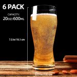 20oz Pilsner Beer Glasses Set of 6, Classic Beer Glass, Large Capacity Beer Cup, Stylish Beer Gifts, Beer Cups and Mugs