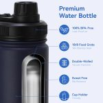 16 oz Kids Water Bottle for School Stainless Steel Double Wall Vacuum Insulated Water Bottle with Straw lids & Spout Lid, Leakproof BPA Free (Navy,4)