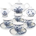 Blue Dream Tea Set, Tea cups (8oz), Tea Pot (48oz), Creamer and Sugar Set, Gift box,  Tea Service, Tea Cups and Saucer Set, Tea Set for Adults, Porcelain Tea Set, Mother's Day Gift
