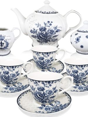 Blue Dream Tea Set, Tea cups (8oz), Tea Pot (48oz), Creamer and Sugar Set, Gift box,  Tea Service, Tea Cups and Saucer Set, Tea Set for Adults, Porcelain Tea Set, Mother's Day Gift