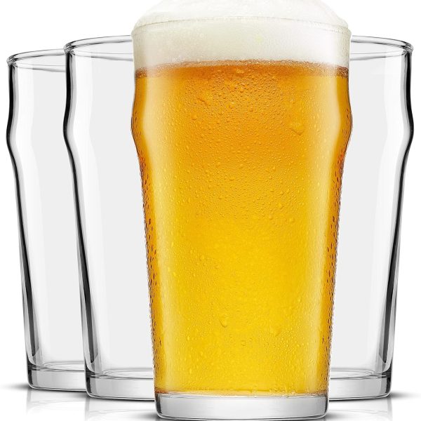 19oz Beer Pint Glasses Set of 4. Large Beer Pint Glass Capacity in a Traditional Pub Drinking Glasses Design. Oversized Beer Glasses Set for Guinness, Stout, and Big Craft Beer Glasses