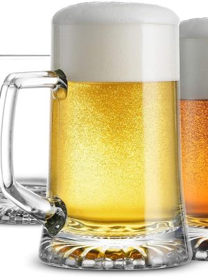 4-Pack Solid Heavy Large Beer Glasses with Handle - 17.1/4 Ounce Glass Steins, Traditional Beer Mug glasses Set, Perfect Coffee - Tea Glass, Everyday Drinking Glasses, Cocktail Glasses