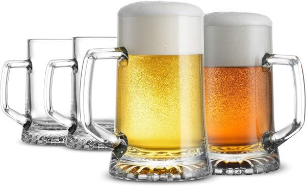 4-Pack Solid Heavy Large Beer Glasses with Handle - 17.1/4 Ounce Glass Steins, Traditional Beer Mug glasses Set, Perfect Coffee - Tea Glass, Everyday Drinking Glasses, Cocktail Glasses